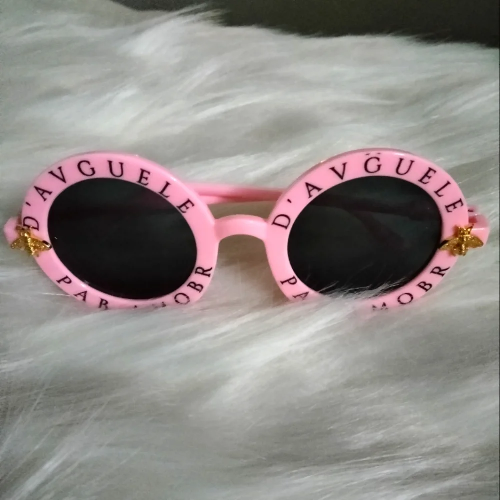 Pink French inspired rainbow mirrored sunglasses. Gold bee accents. Or g…